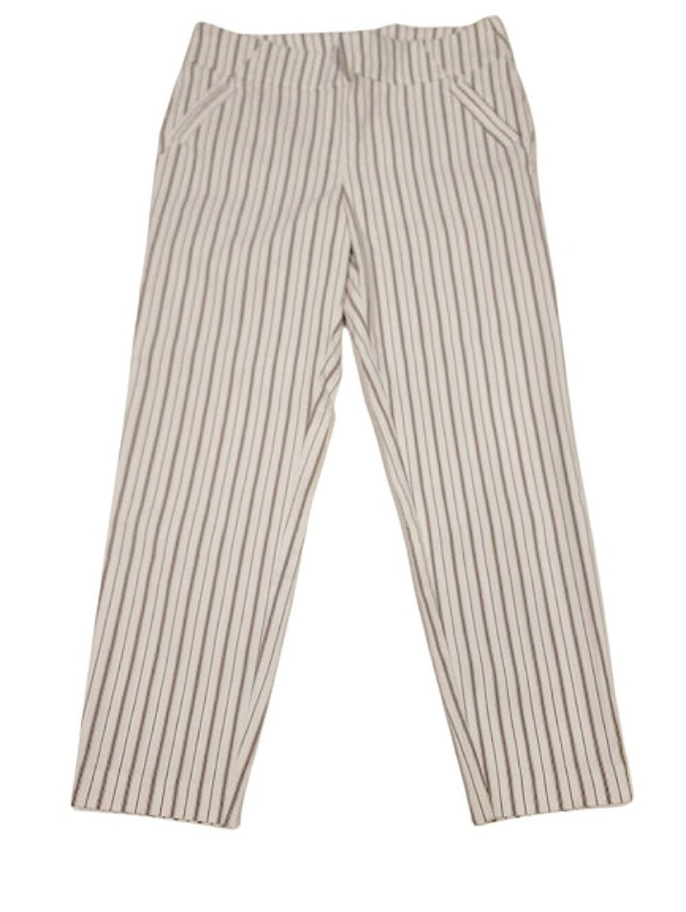 Soho Apparel White and Brown Vertical Stripe Cropped Pants - Picture 2 of 10